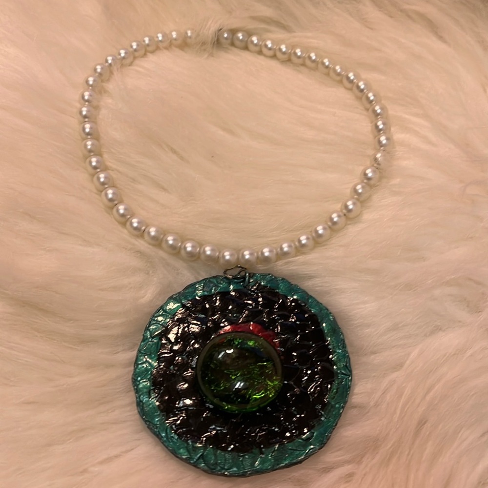 Stretchy Faux Pearls & Unique One of a kind Handmade Rare Charm Necklace
